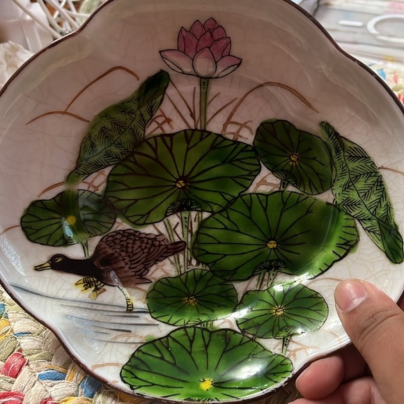 Vintage FITZ & FLOYD Porcelain Dish Plate Waterlilies & Bird Japan - Picture 4 of 6